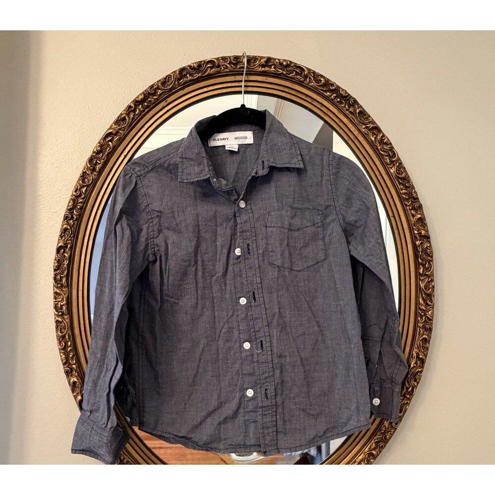 Old Navy Boys Built in Flex Button Down Shirt Size 8 Navy Chambray Long Sleeve
